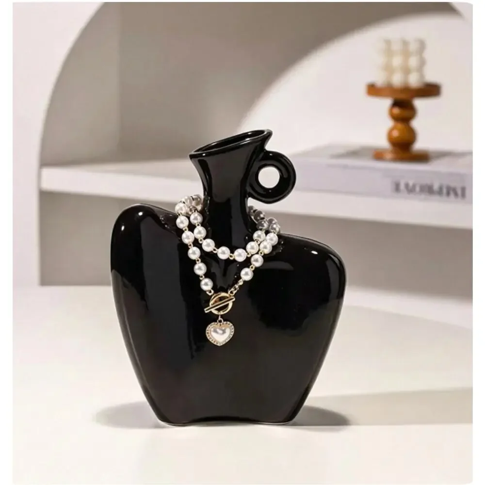Modern Minimalist Ceramic Vase with Decor Necklace for Home Decor